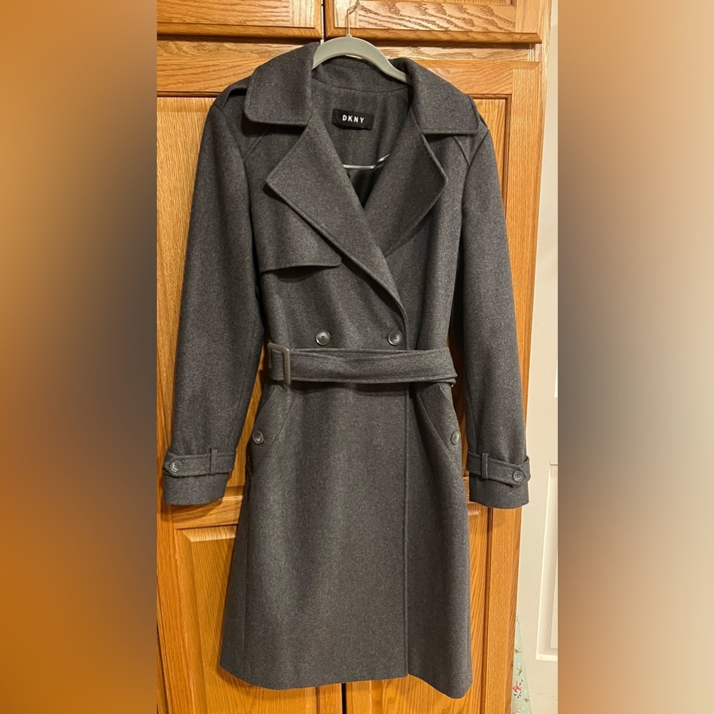 NWOT Long GRAY DKNY Wool Blend Coat